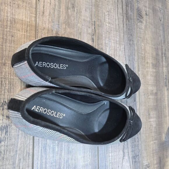 Aerosoles Ballet Flats Plaid Black White Red Size US 9 Bow - Picture 6 of 10
